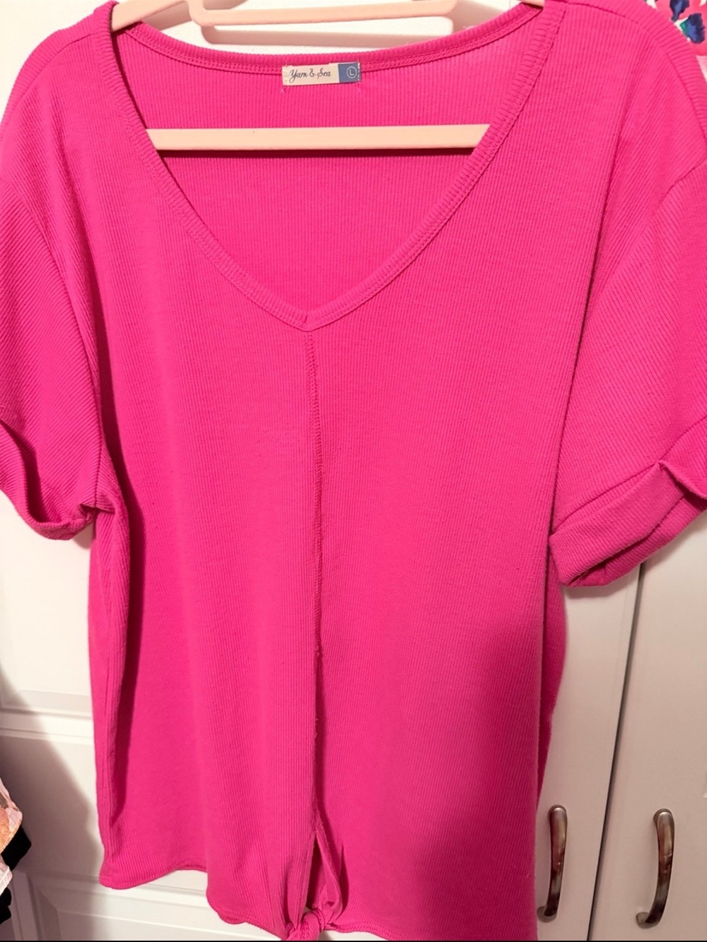 Yours & Mine Hot Pink V-Neck Short Sleeve Blouse